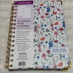 2025–2026 Academic Year Planner | Floral | Gold Spiral | NEW | Stickers Included